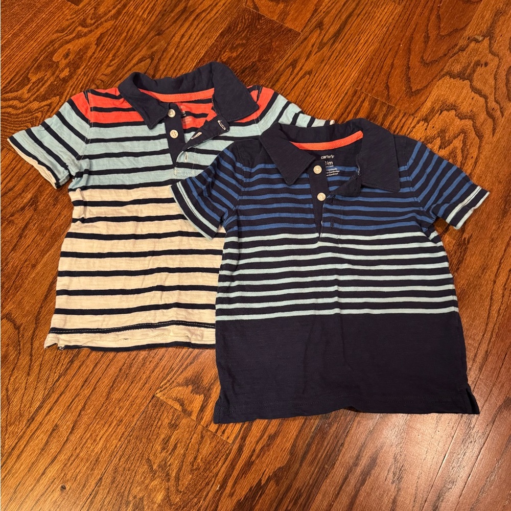 Carter’s 24M Polo Shirts in Navy and Coral Stripes